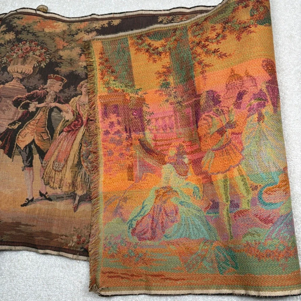 Vintage Belgium Woven Tapestry Runner Courting Venetian Party Scene 57x19.75